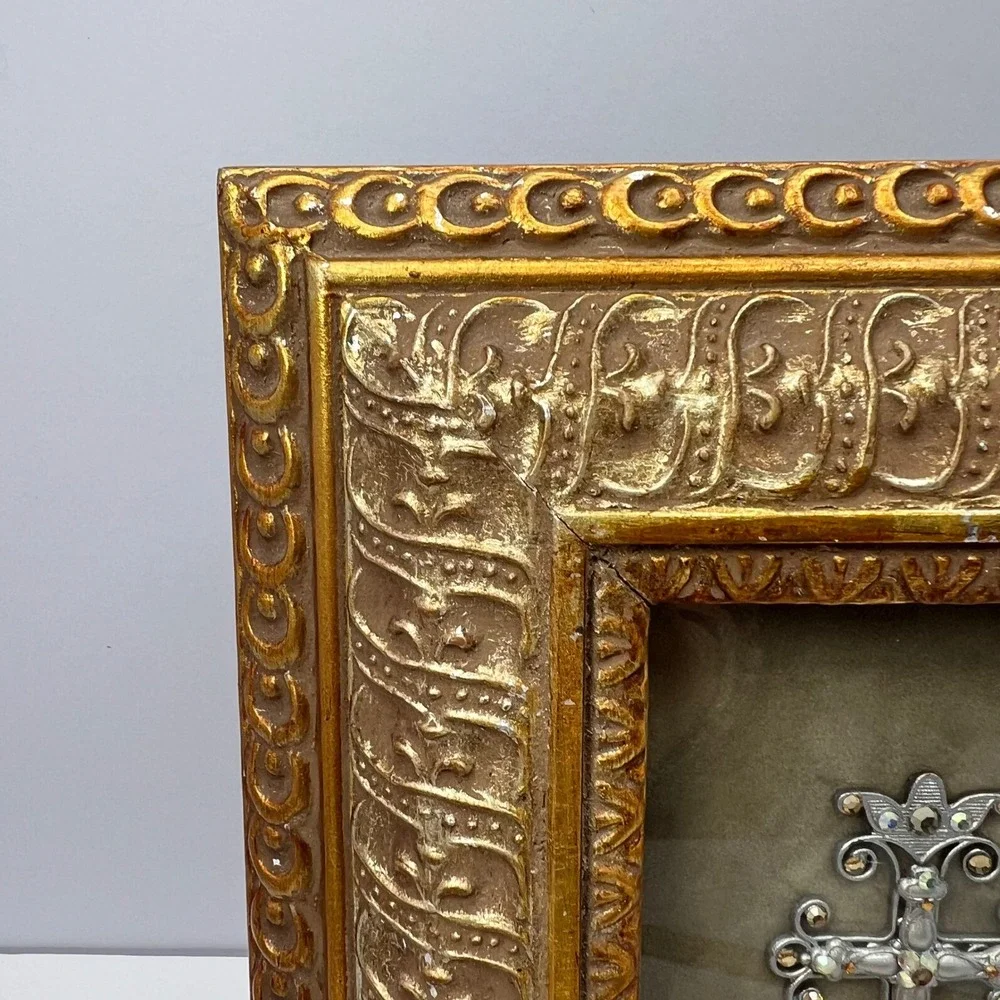 Belinda Miley Framed Cross Gold Ornate 2006 Shadow Box 10x8
